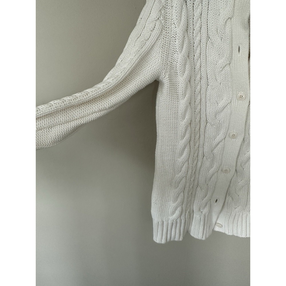 VTG LL Bean Heavy Cable Knit Nordic 100% Cotton Cable Knit Cardigan White - Picture 8 of 15